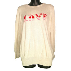 Feeling Festive Women's Large Valentine's Long Sleeve Lightweight Sweater Beige
